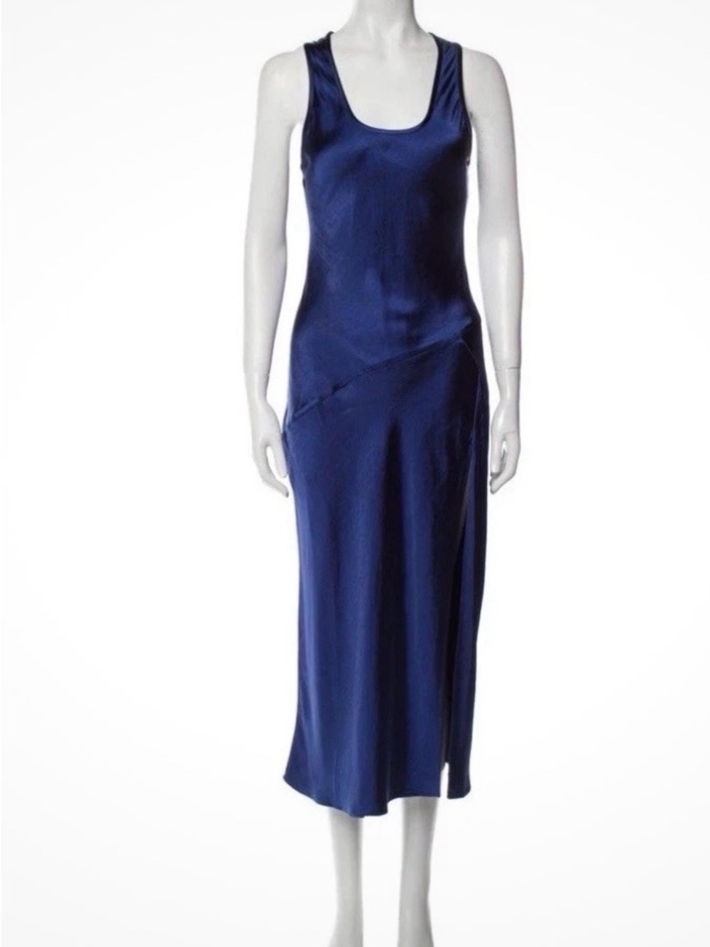 L'Academie Deep Blue Satin Midi Slip Dress